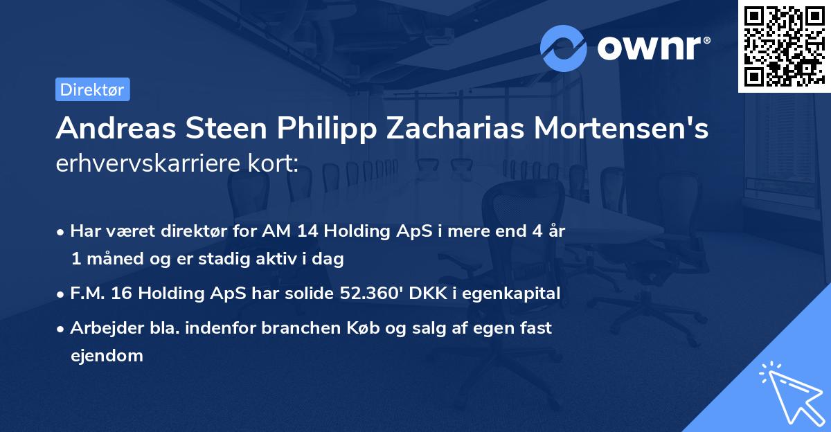 Andreas Steen Philipp Zacharias Mortensen's erhvervskarriere kort