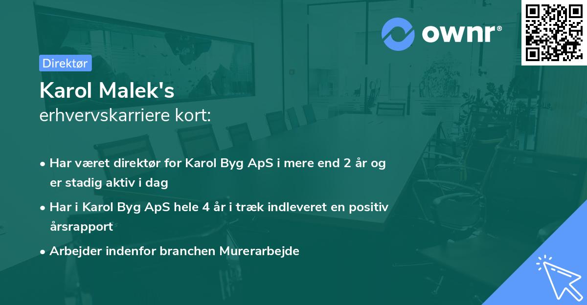 Karol Malek's erhvervskarriere kort
