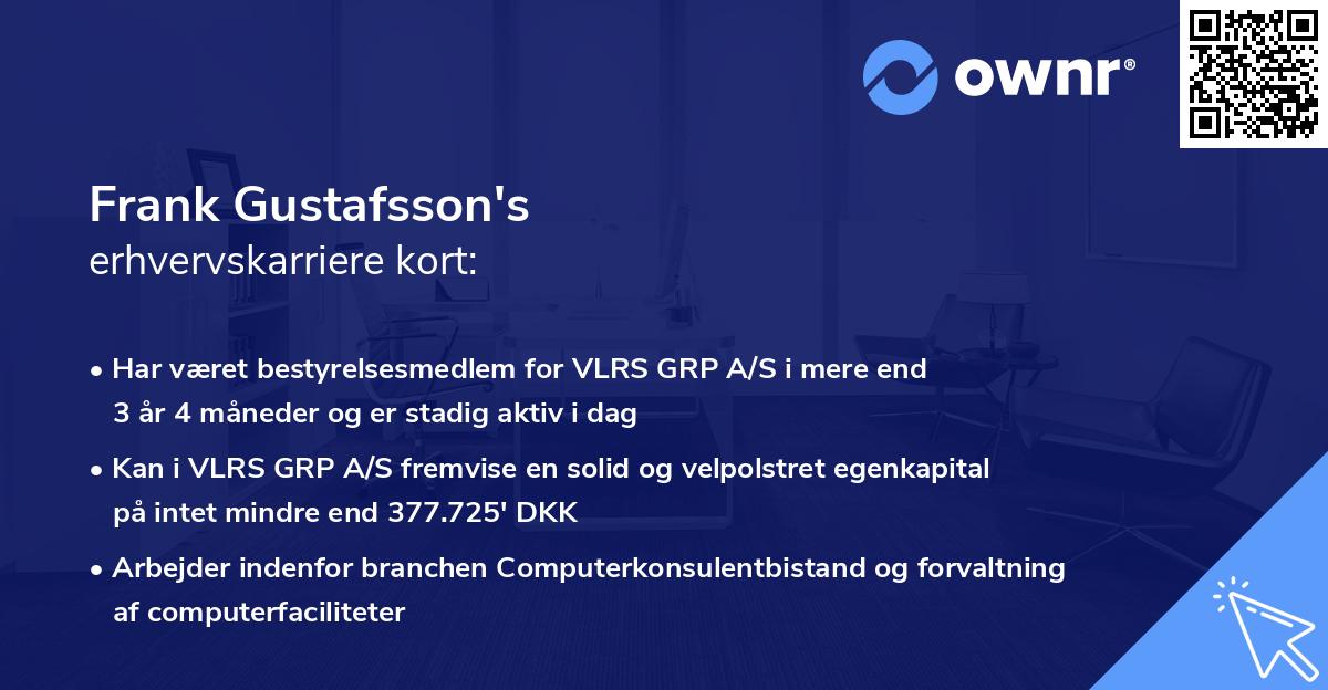 Frank Gustafsson's erhvervskarriere kort