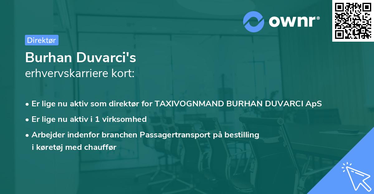 Burhan Duvarci's erhvervskarriere kort