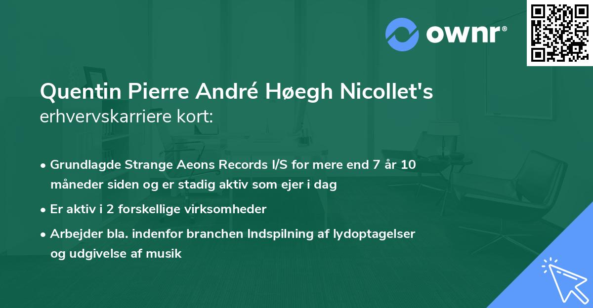 Quentin Pierre André Høegh Nicollet's erhvervskarriere kort