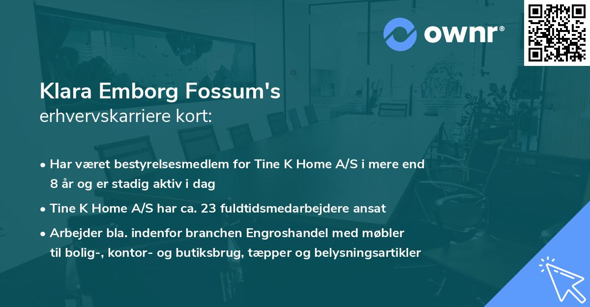 Klara Emborg Fossum's erhvervskarriere kort