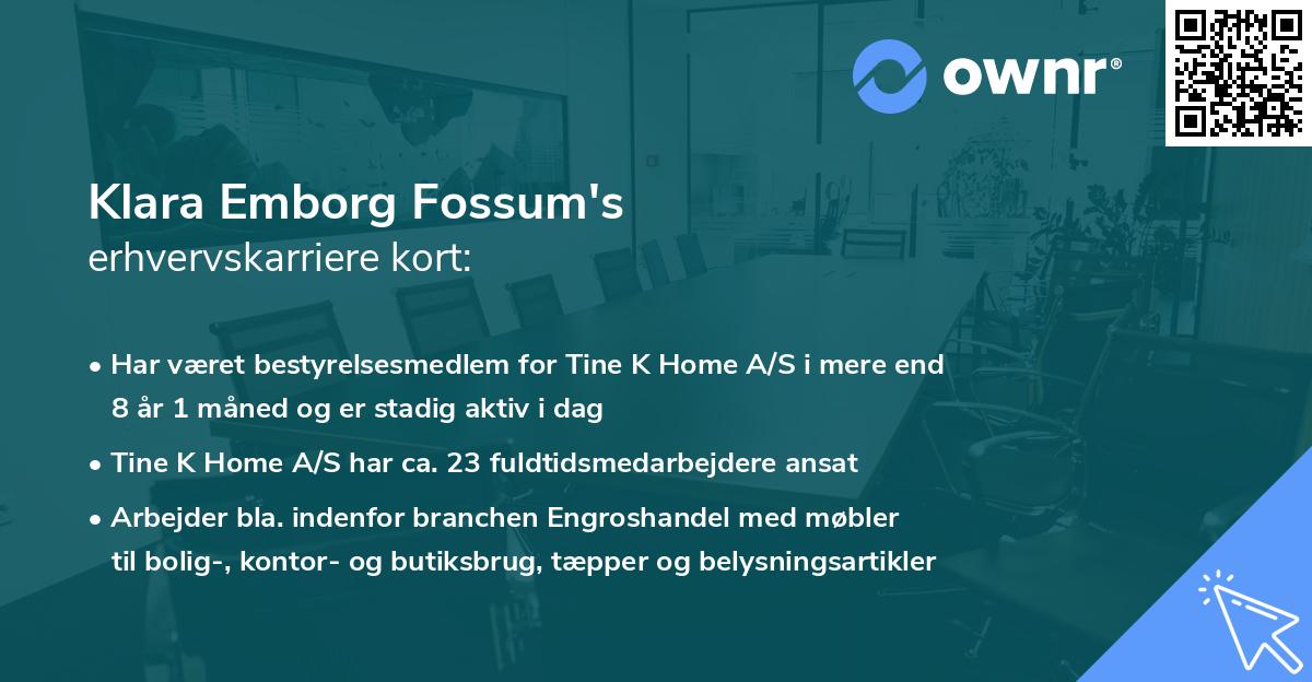 Klara Emborg Fossum's erhvervskarriere kort