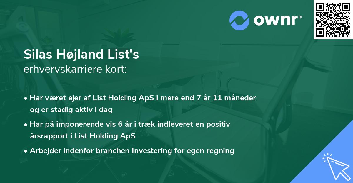 Silas Højland List's erhvervskarriere kort
