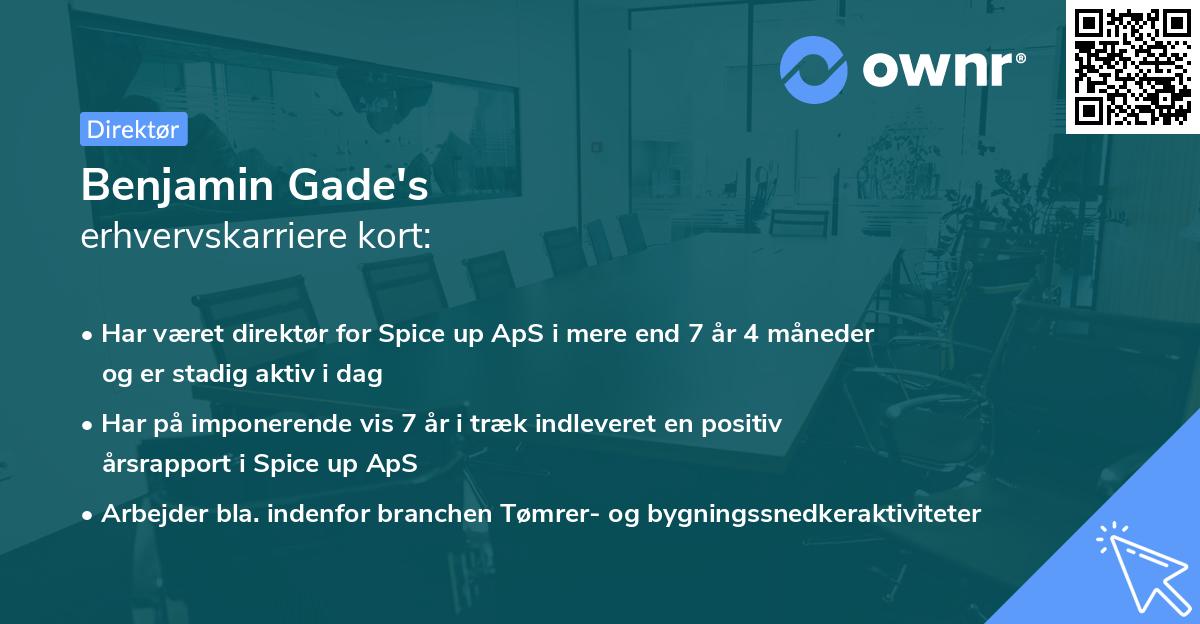 Benjamin Gade's erhvervskarriere kort