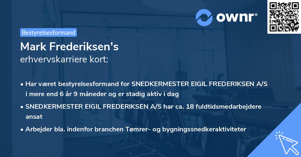 Mark Frederiksen's erhvervskarriere kort