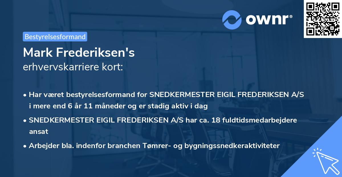 Mark Frederiksen's erhvervskarriere kort