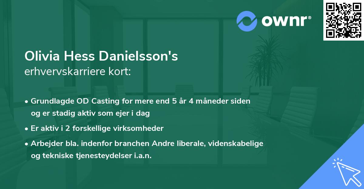 Olivia Hess Danielsson's erhvervskarriere kort