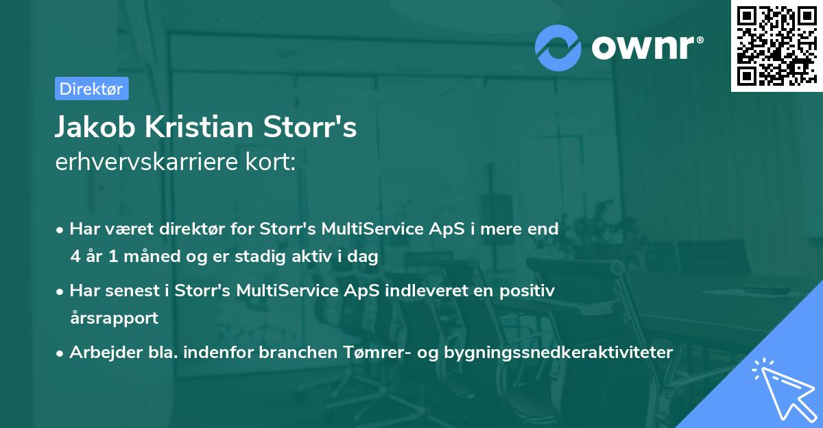 Jakob Kristian Storr's erhvervskarriere kort