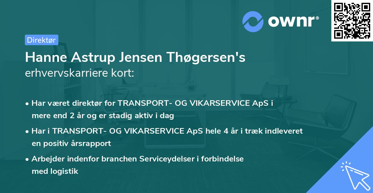 Hanne Astrup Jensen Thøgersen's erhvervskarriere kort