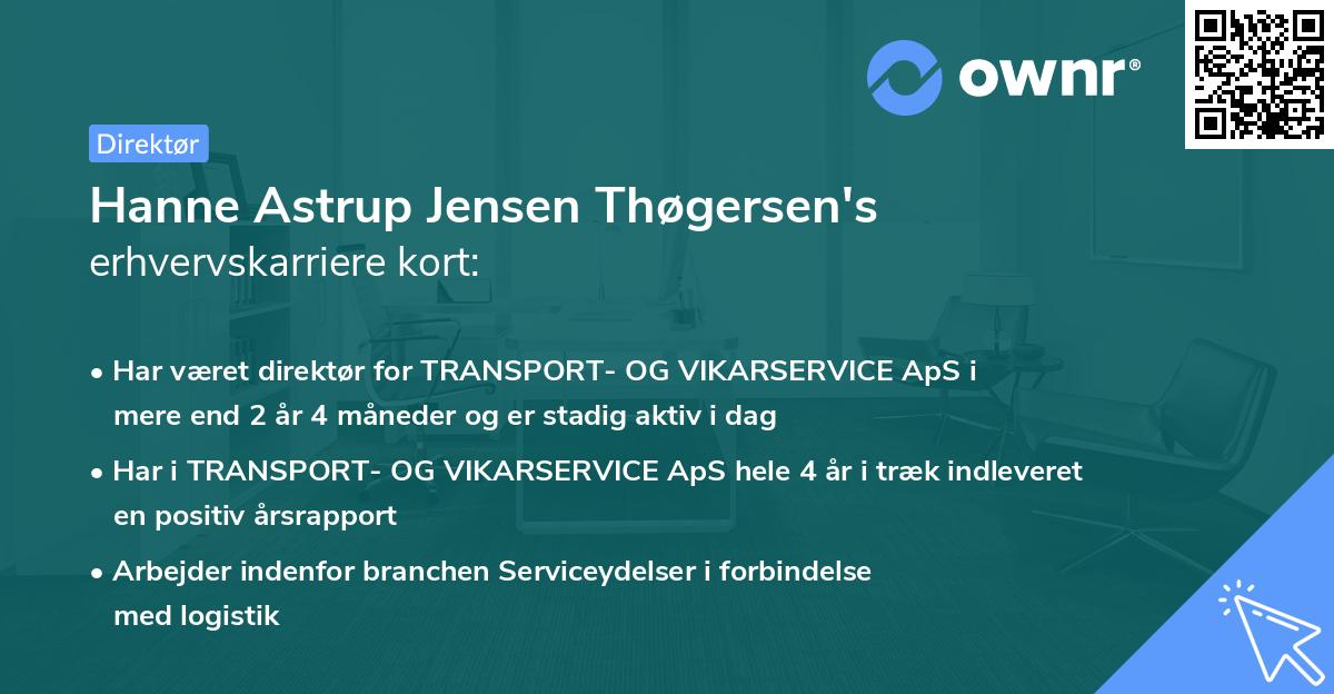 Hanne Astrup Jensen Thøgersen's erhvervskarriere kort