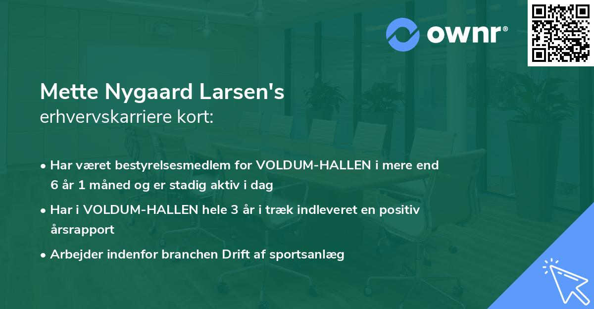 Mette Nygaard Larsen's erhvervskarriere kort