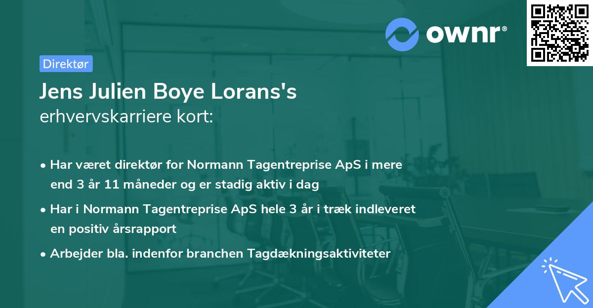 Jens Julien Boye Lorans's erhvervskarriere kort