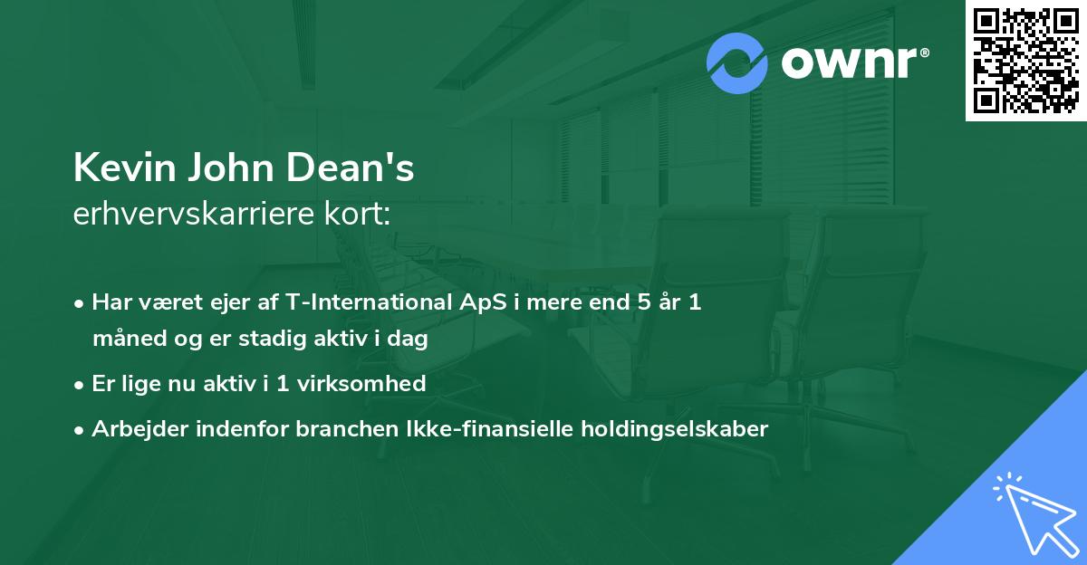 Kevin John Dean's erhvervskarriere kort