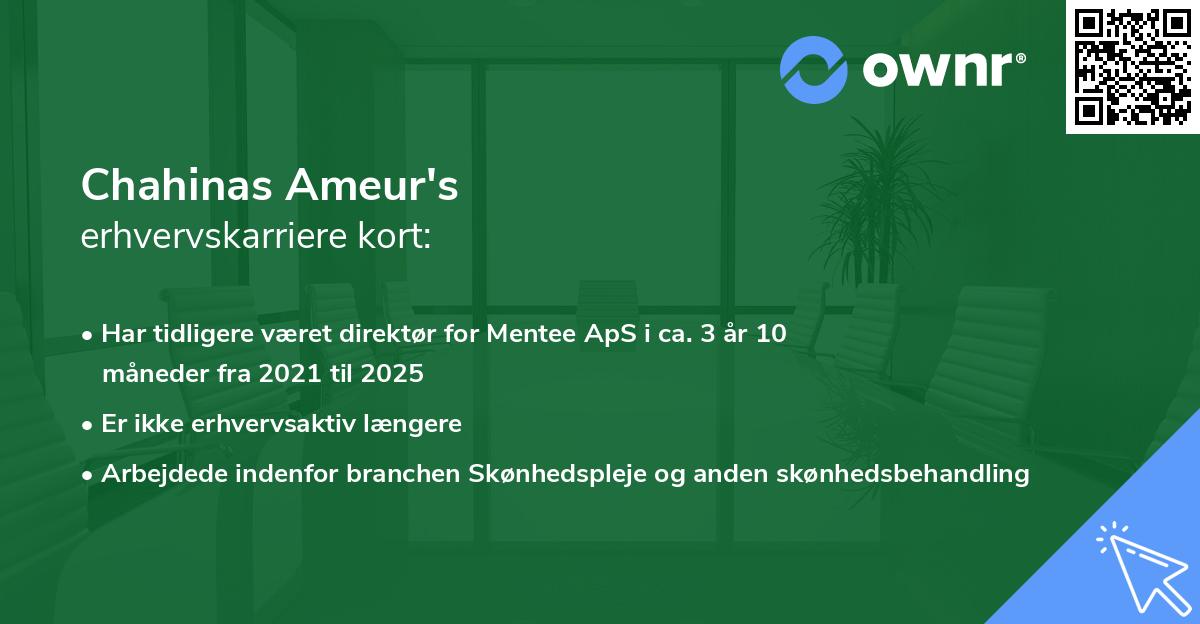 Chahinas Ameur's erhvervskarriere kort