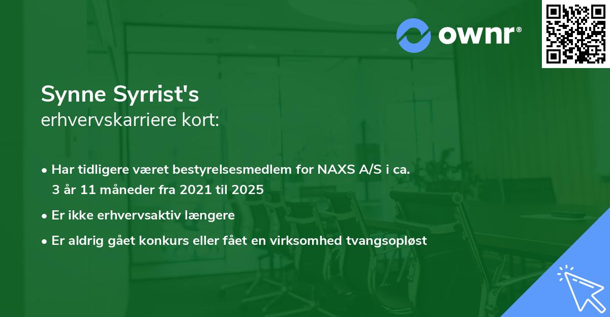 Synne Syrrist's erhvervskarriere kort