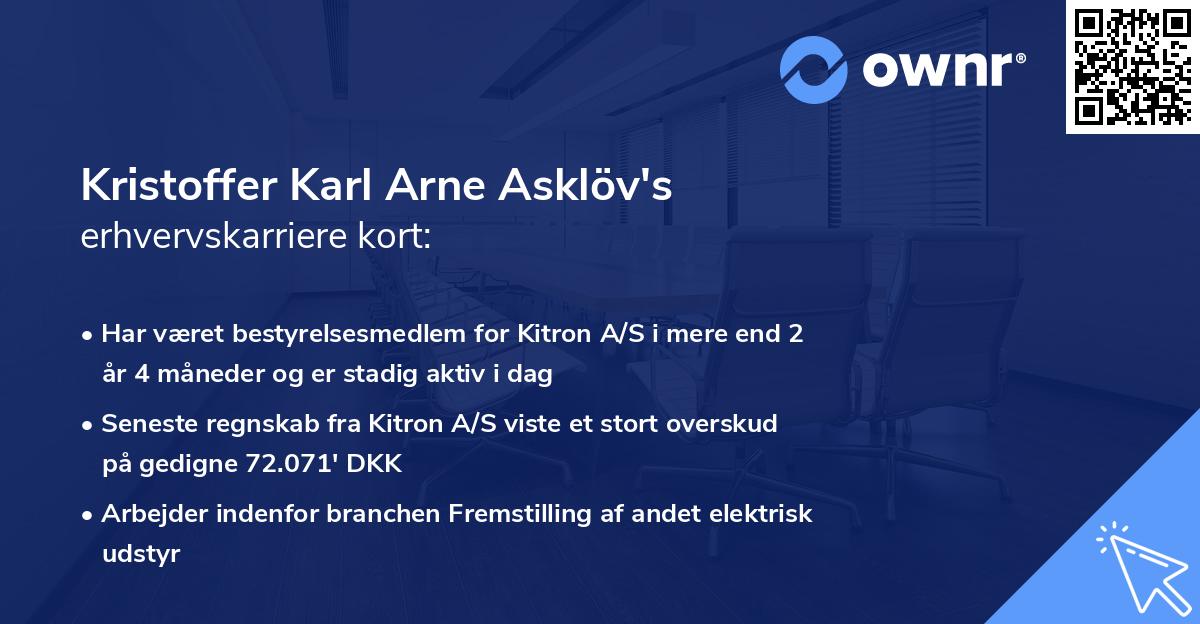 Kristoffer Karl Arne Asklöv's erhvervskarriere kort