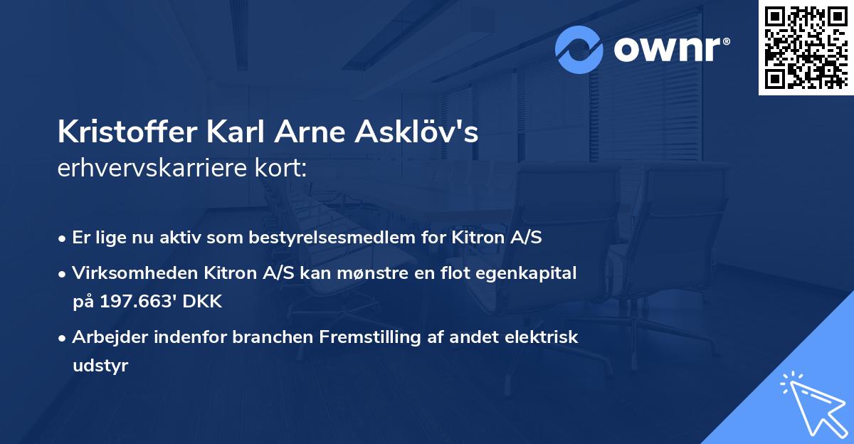 Kristoffer Karl Arne Asklöv's erhvervskarriere kort