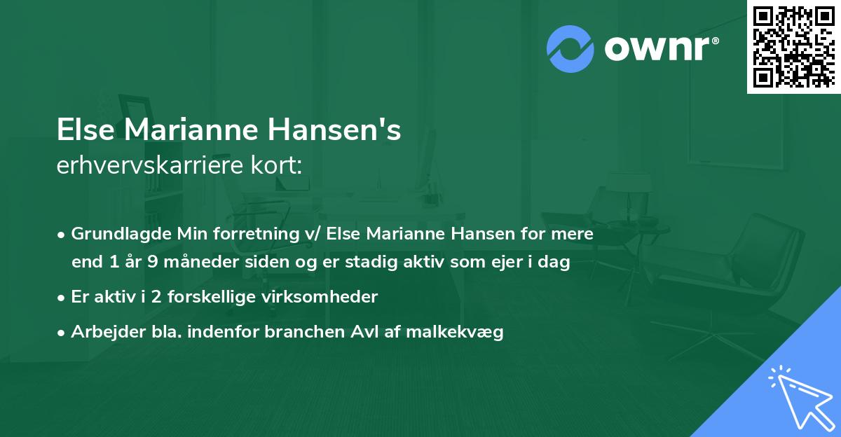 Else Marianne Hansen's erhvervskarriere kort