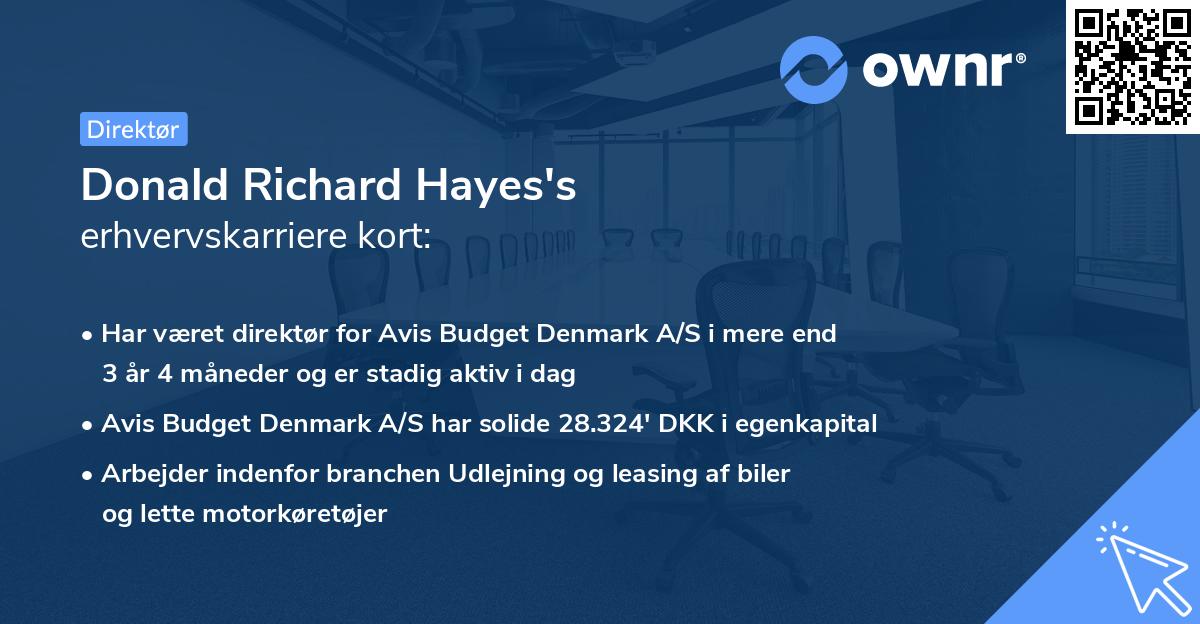 Donald Richard Hayes's erhvervskarriere kort