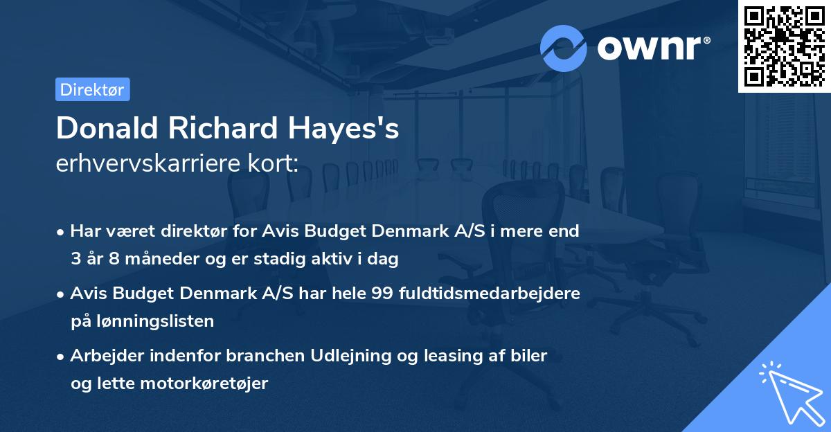 Donald Richard Hayes's erhvervskarriere kort