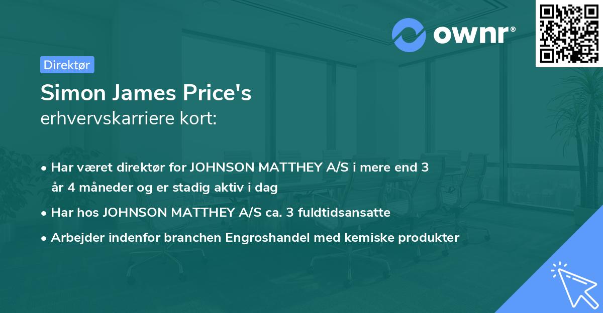 Simon James Price's erhvervskarriere kort