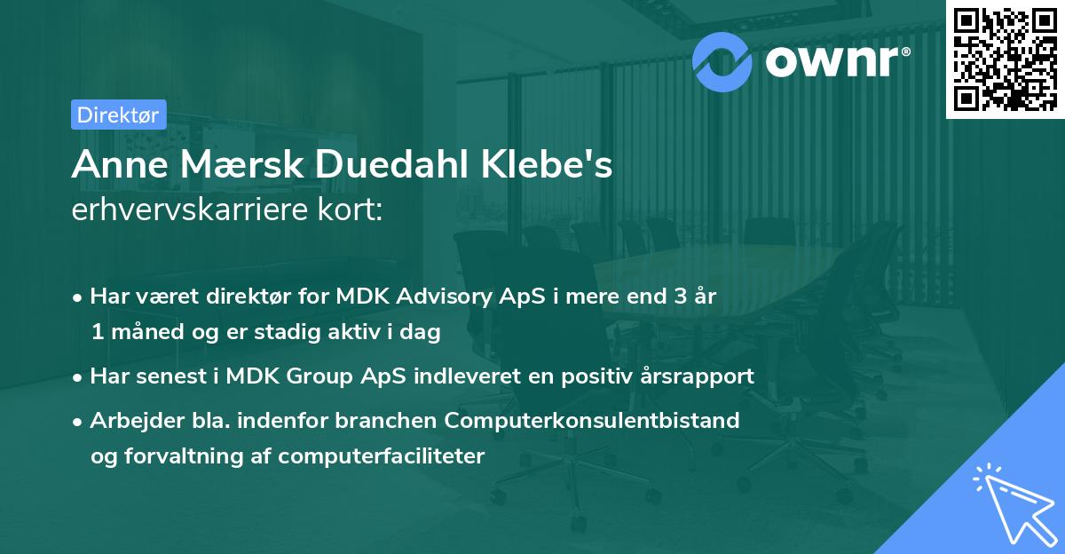 Anne Mærsk Duedahl Klebe's erhvervskarriere kort