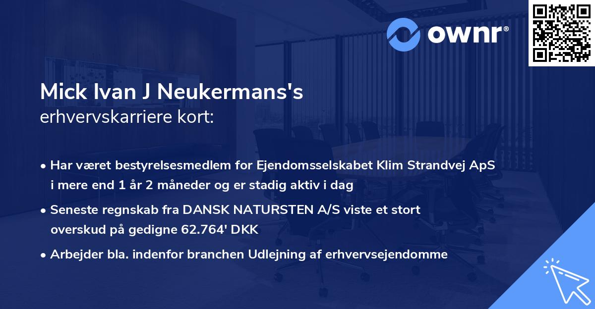 Mick Ivan J Neukermans's erhvervskarriere kort