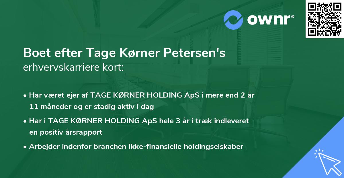 Boet efter Tage Kørner Petersen's erhvervskarriere kort
