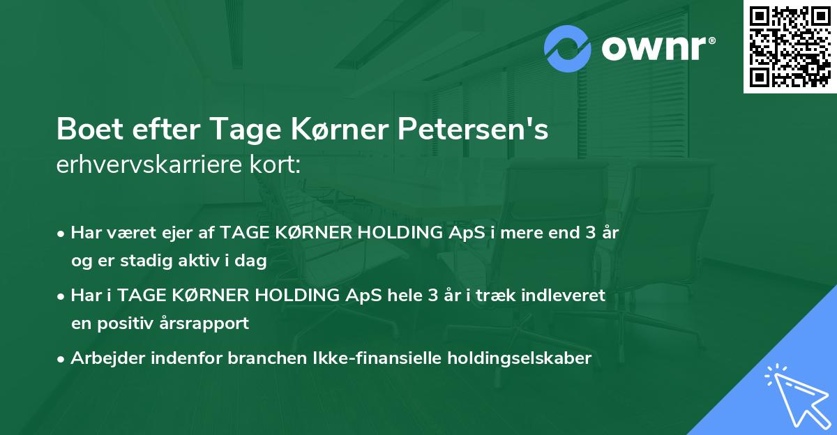 Boet efter Tage Kørner Petersen's erhvervskarriere kort
