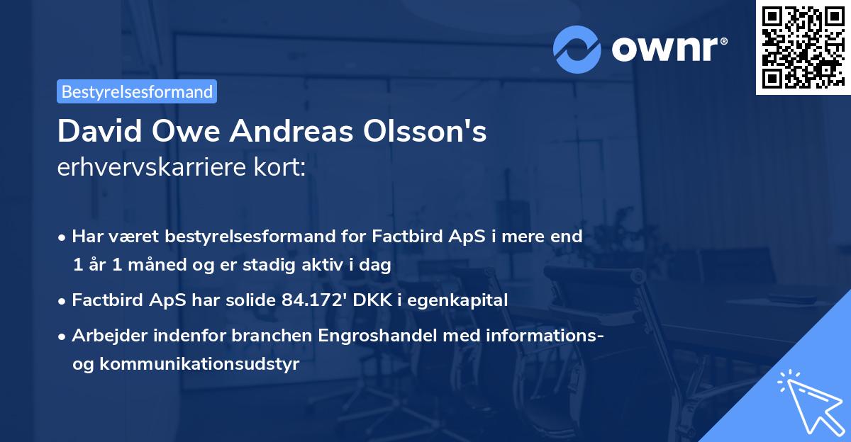 David Owe Andreas Olsson's erhvervskarriere kort