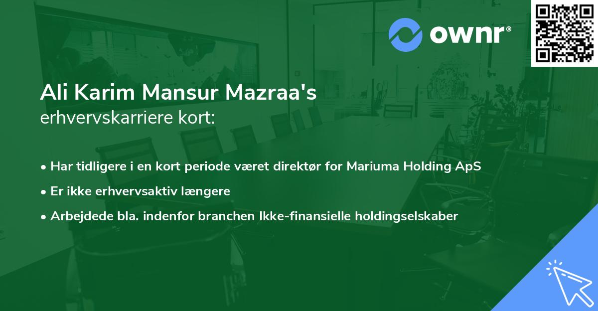 Ali Karim Mansur Mazraa's erhvervskarriere kort