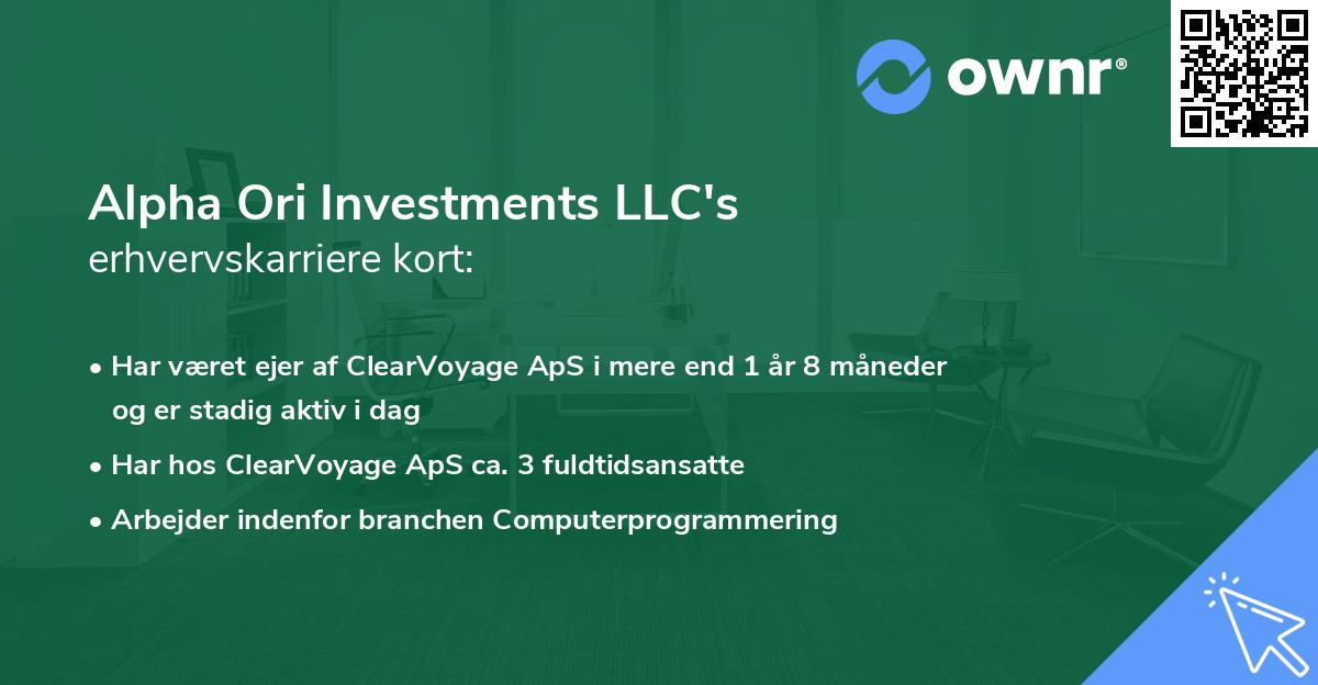 Alpha Ori Investments LLC's erhvervskarriere kort