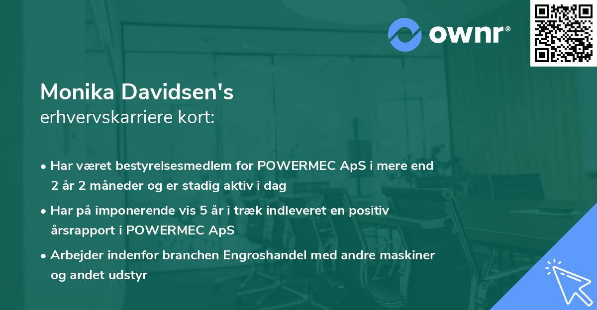 Monika Davidsen's erhvervskarriere kort