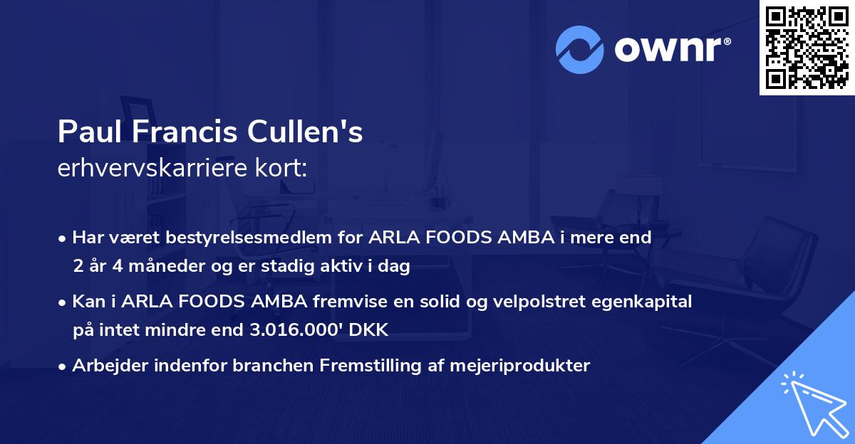Paul Francis Cullen's erhvervskarriere kort