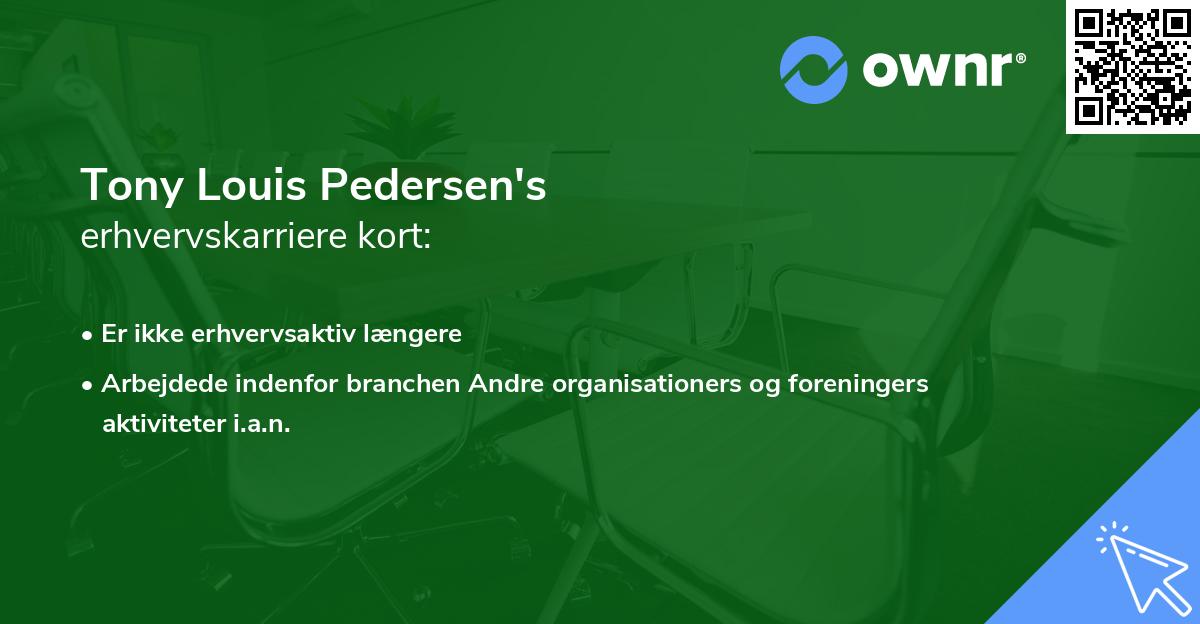 Tony Louis Pedersen's erhvervskarriere kort