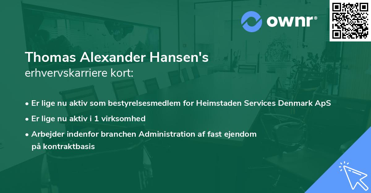 Thomas Alexander Hansen's erhvervskarriere kort