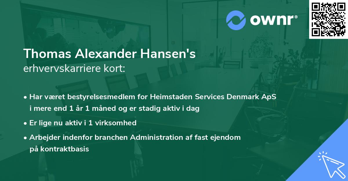 Thomas Alexander Hansen's erhvervskarriere kort