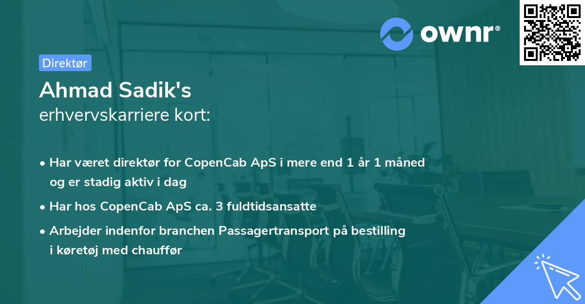 Ahmad Sadik's erhvervskarriere kort