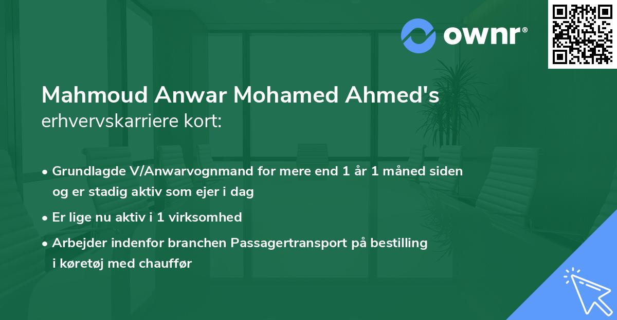 Mahmoud Anwar Mohamed Ahmed's erhvervskarriere kort
