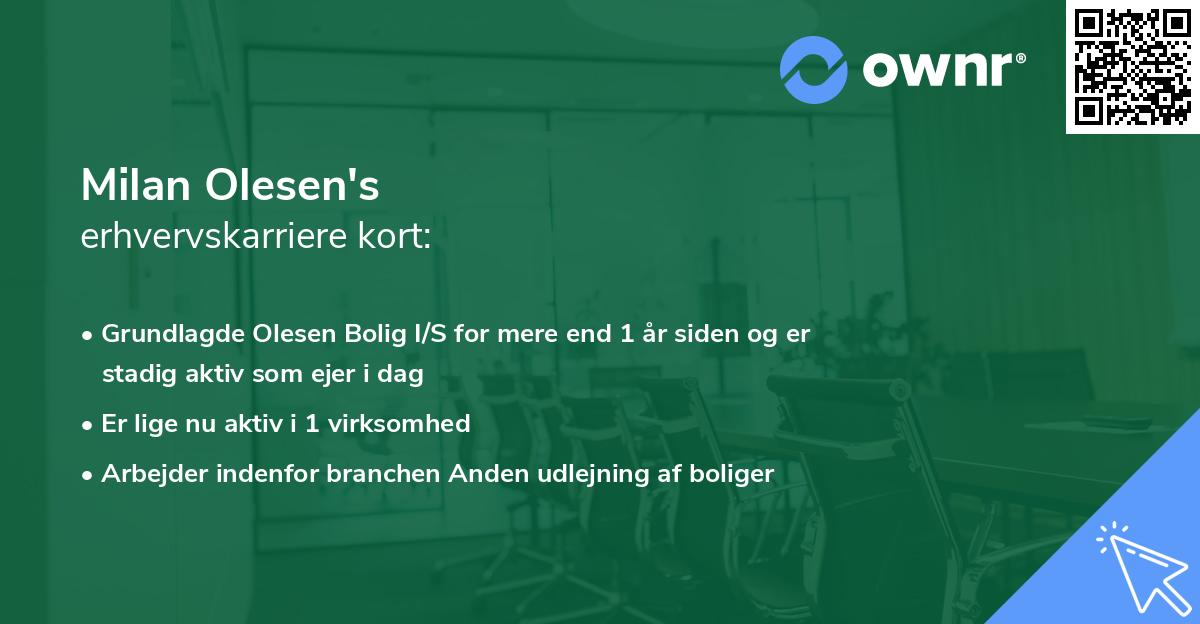Milan Olesen's erhvervskarriere kort