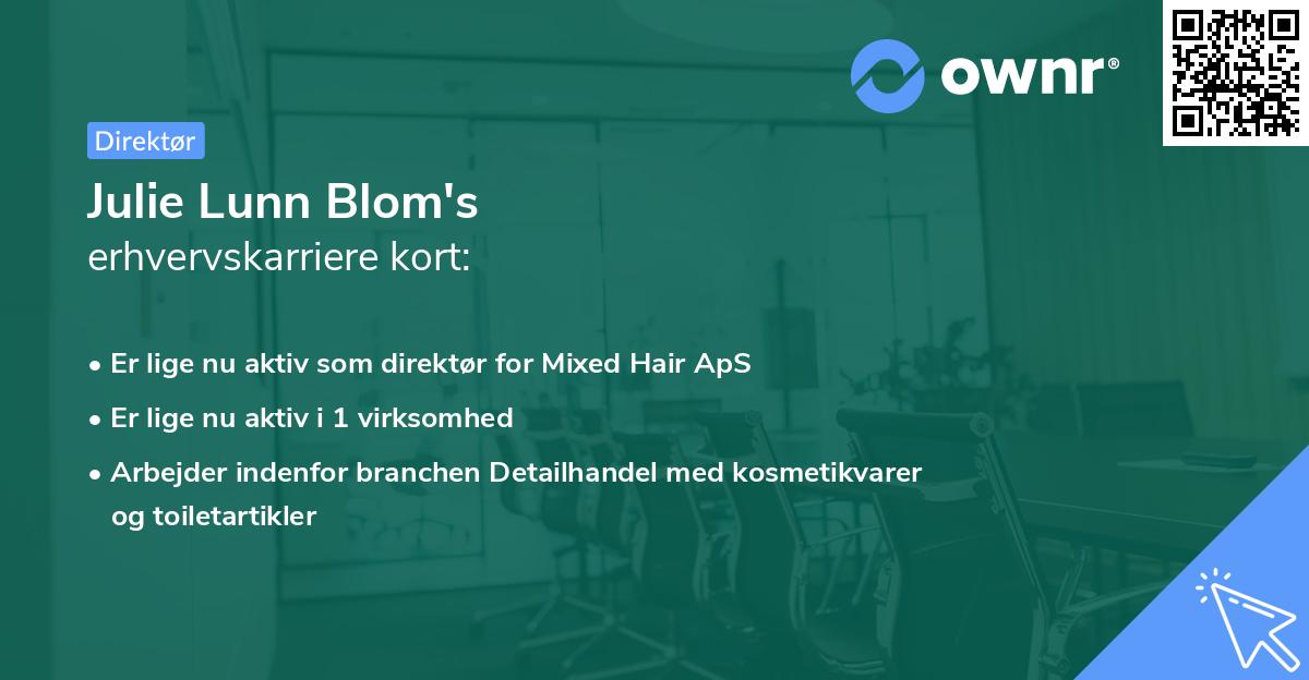 Julie Lunn Blom's erhvervskarriere kort