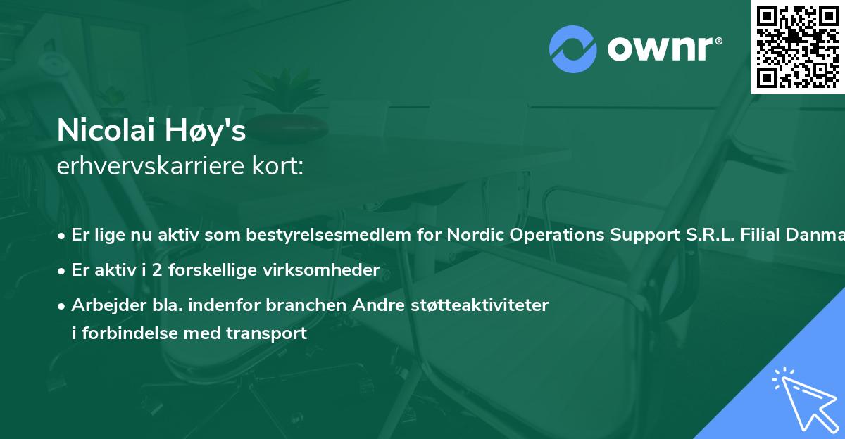 Nicolai Høy's erhvervskarriere kort