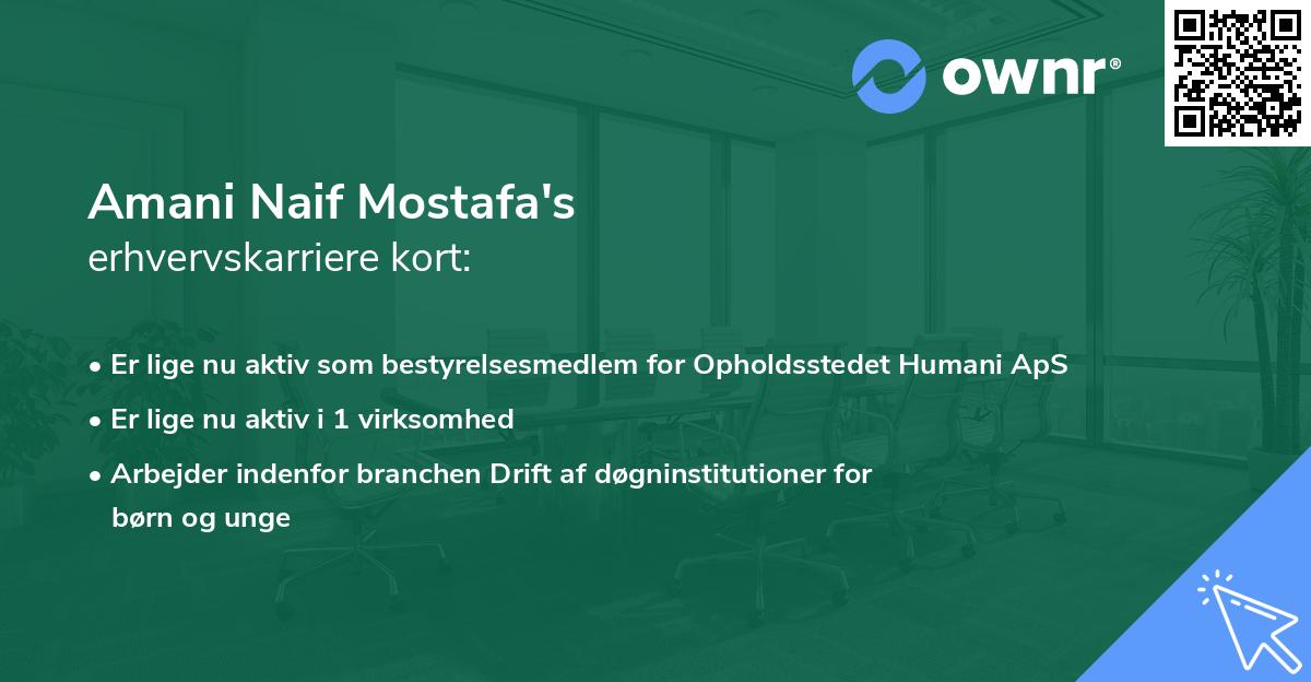 Amani Naif Mostafa's erhvervskarriere kort