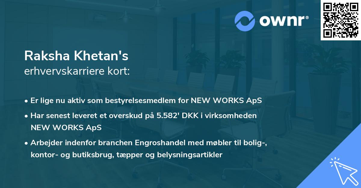 Raksha Khetan's erhvervskarriere kort