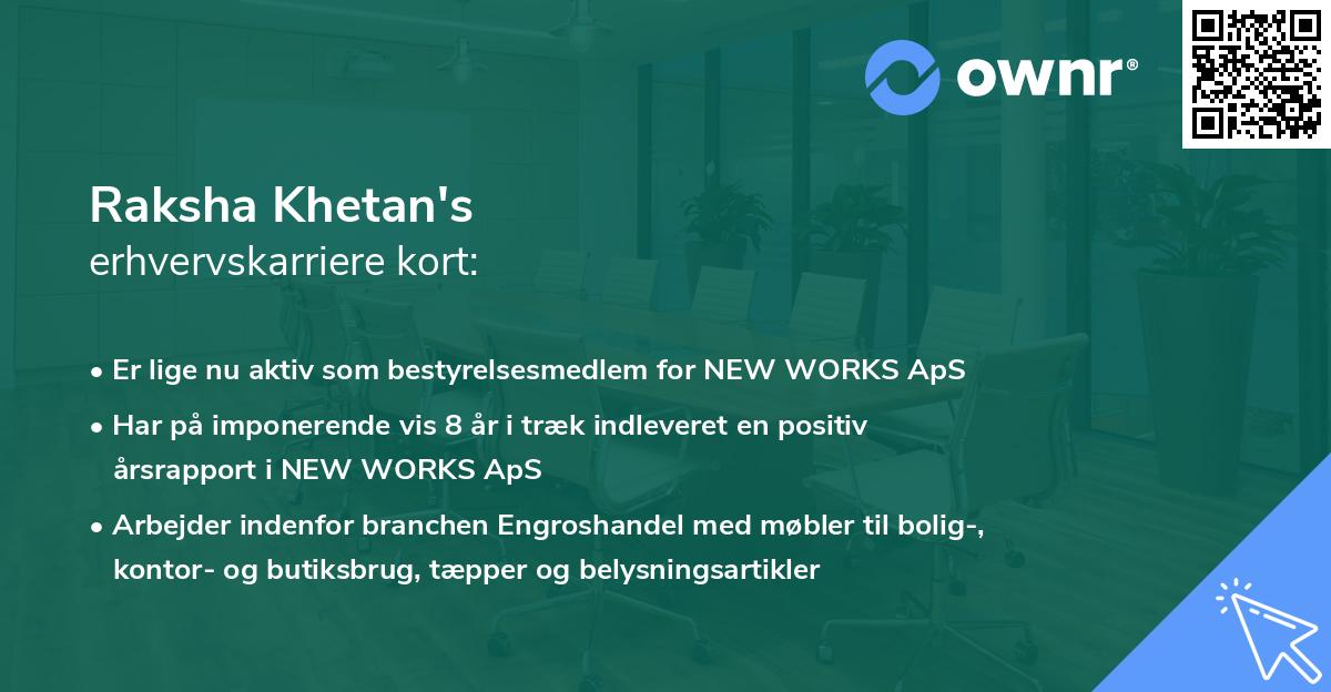 Raksha Khetan's erhvervskarriere kort