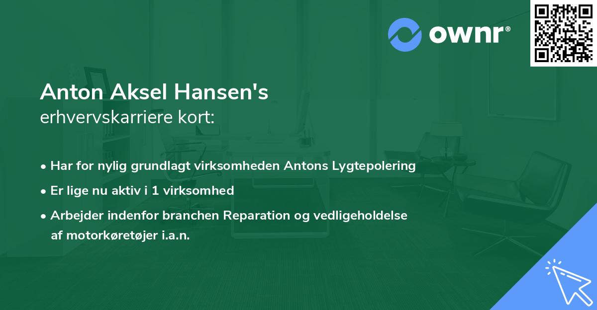 Anton Aksel Hansen's erhvervskarriere kort