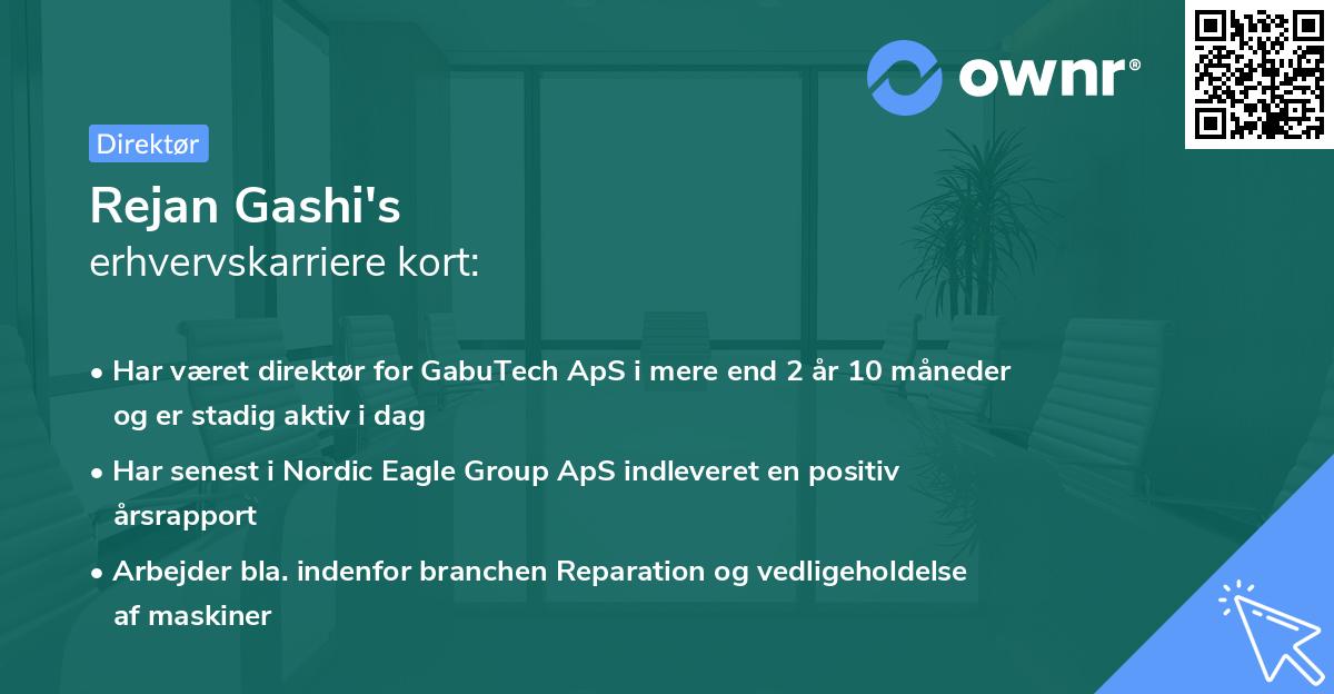 Rejan Gashi's erhvervskarriere kort