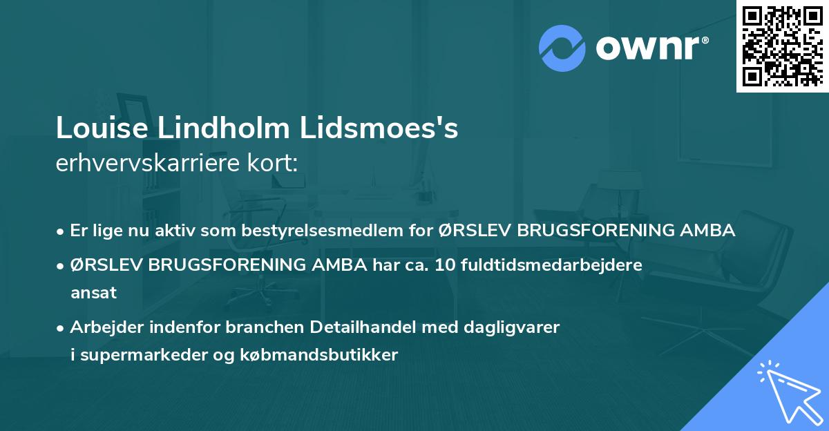 Louise Lindholm Lidsmoes's erhvervskarriere kort