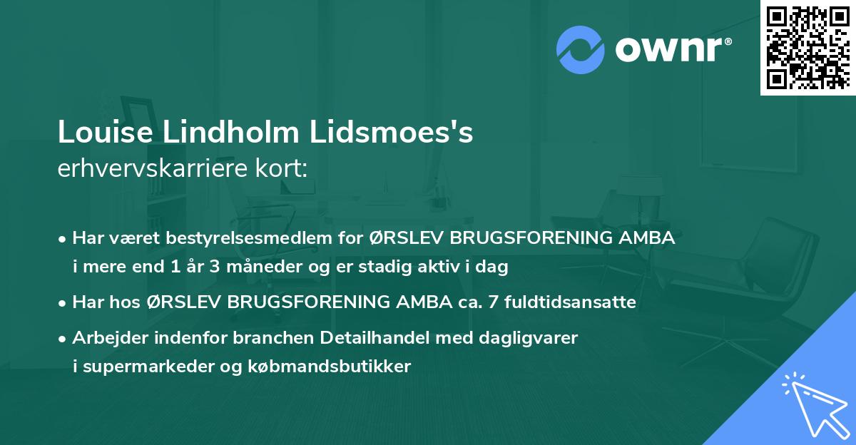 Louise Lindholm Lidsmoes's erhvervskarriere kort